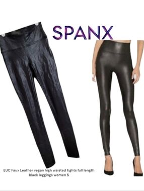 Spanx Faux Leather vegan high waisted tights full length black leggings women S